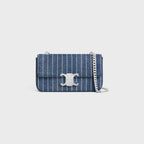 CELINE Chain Shoulder Bag Claude in Striped Denim | 赛琳 手袋 (蓝色)