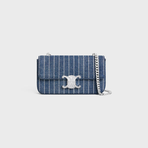 CELINE Chain Shoulder Bag Claude in Striped Denim | 赛琳 手袋 (蓝色)