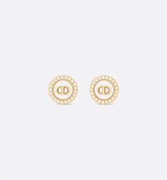 CHRISTIAN DIOR Petit CD Baroque Stud Earrings Gold-Finish Metal | Dior Earrings (Multicolor)