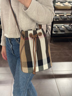 BURBERRY Small Bucket Check Bag | Burberry Bucket Bag (Small Size/Brown)