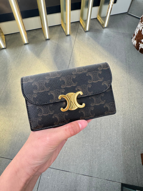 CELINE Long Card Holder with Flap Triomphe | 賽琳 卡套 (啡色)