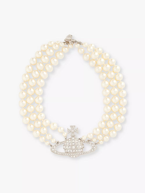 VIVIENNE WESTWOOD Triple-Row Faux-Pearl Orb Pendant Choker | VIVIENNE WESTWOOD Pearl Necklace (Multi-color)