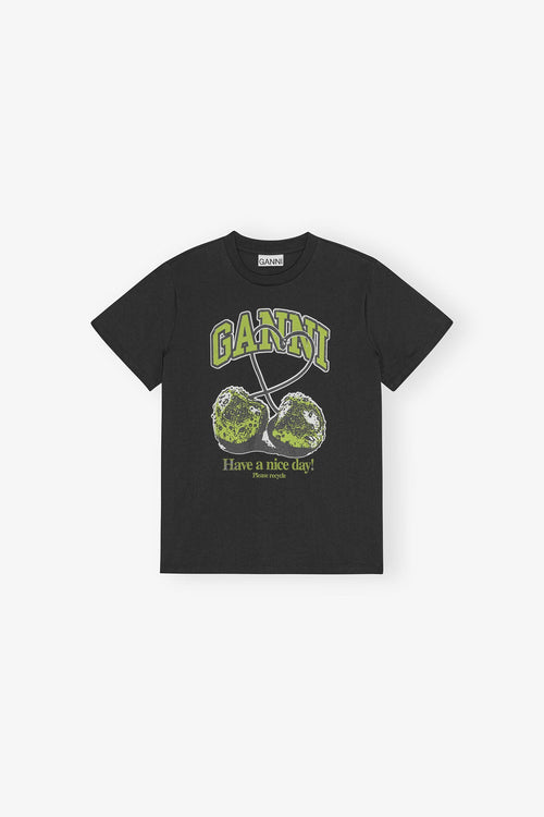 GANNI Black Basic Jersey Green Cherry Relaxed T-shirt | 短袖車厘子上衣 (黑色) - LondonKelly 英國名牌代購