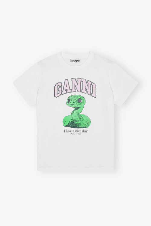 GANNI White Basic Jersey Snake Relaxed T-shirt | 短袖蛇上衣服 (白色) - LondonKelly 英國名牌代購