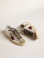 GOLDEN GOOSE Super - Star with burgundy glitter star and silver heel tab | 黄金鹅 Super - Star 搭配酒红色亮片星星与银色后跟标签(白色) - LondonKelly 英国名牌代购
