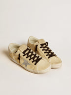 GOLDEN GOOSE Women's Super - Star LTD in suede with glitter star and leather heel tab | 黃金鵝 女款 Super - Star LTD 採用麂皮材質,搭配亮片星星與皮革後跟(米色) - LondonKelly 英國名牌代購