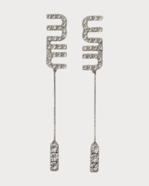 MIU MIU Pendant Earrings with Crystals | 缪缪 水晶吊嘴耳环 (银色) - LONDONKELLY 英国名牌代购