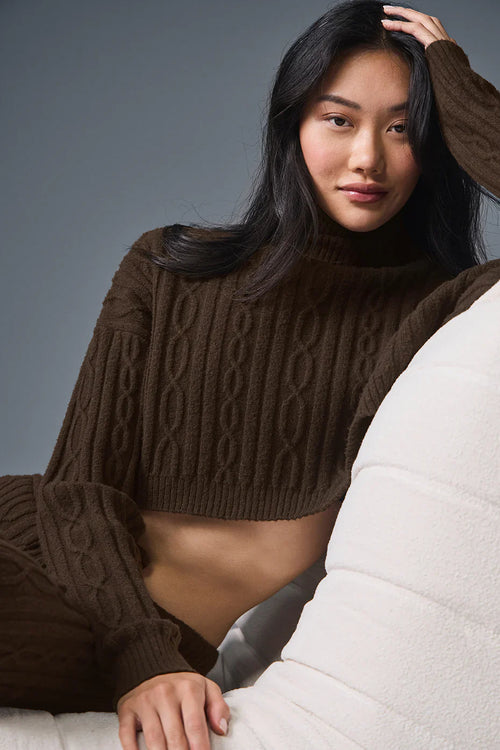 ALO YOGA Cable Knit Cropped Winter Bliss Turtleneck Long Sleeve | 麻花針織短版高領長袖上衣 (多色)