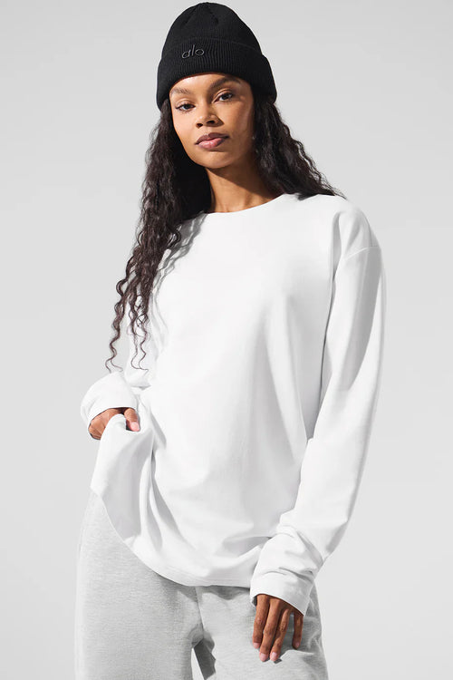 ALO YOGA Double Take Long Sleeve Crew |長袖圓領上衣 (白色)