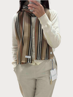 BURBERRY Icon Stripe Wool Cashmere Scarf(Taupe Brown)