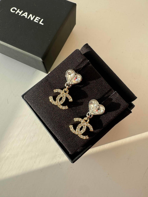 香奈儿 Aba909 Heart Earrings 水晶耳环(银色)