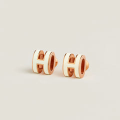 HERMES Rose Gold Mini Pop H Earrings | 愛馬仕 玫瑰金耳環 (Blanc)