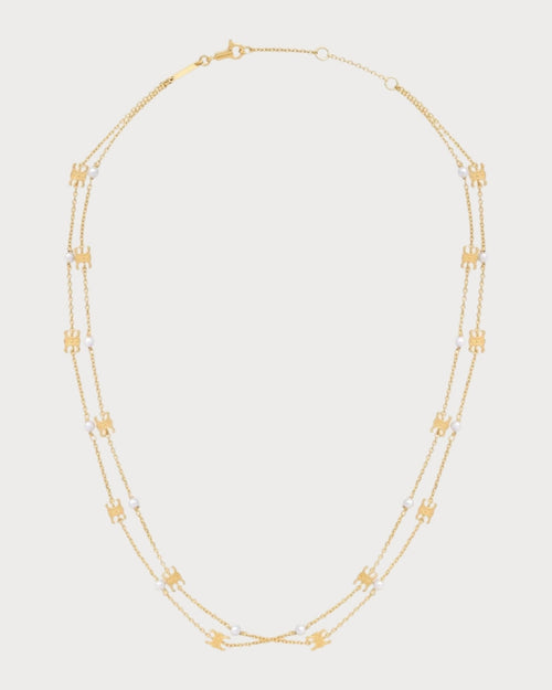 CELINE Triomphe Pearl Double Necklace Brass(Gold) - LONDONKELLY 英國名牌代購