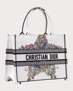 CHRISTIAN DIOR Dior Lucky Dior Book Tote Oblique Embroidery Canvas(Medium/White) - LONDONKELLY 英国名牌代购