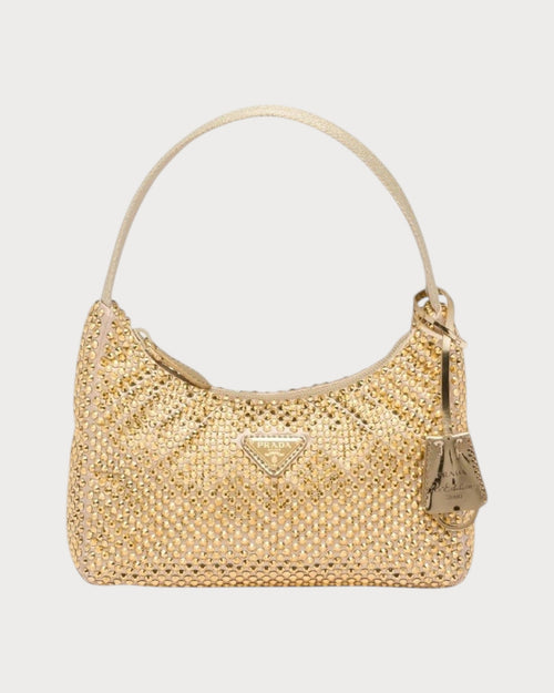PRADA Satin Mini Hobo Bag with Crystals | 普拉達 手袋 (Gold)