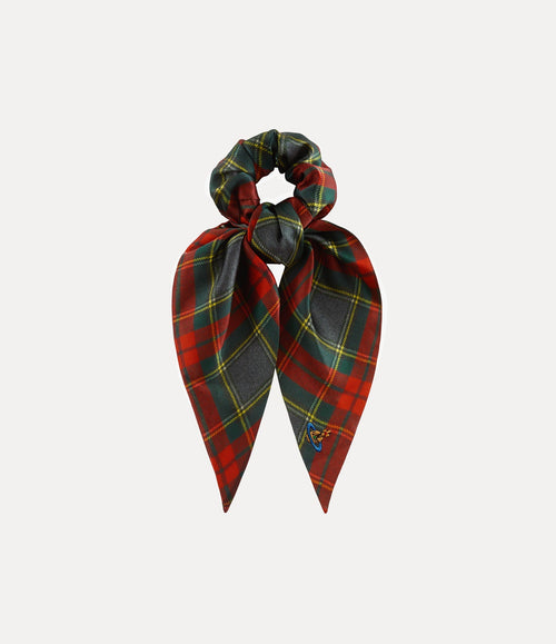 VIVIENNE WESTWOOD Logo - Embroidered Tartan Silk Scrunchie | 西太后 絲質髮圈 (紅色) - LondonKelly 英國名牌代購